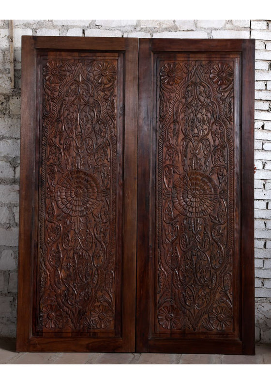Antique Artistic Barn Door Lotus Carved Sliding Door Double Doors