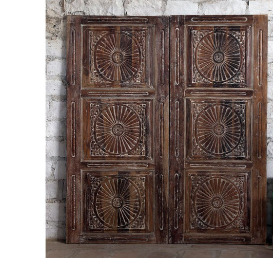 Antique Carved Door Floral Rustic Chakra Sliding Barn Door 80x36