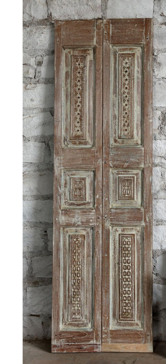 Antique Sliding Door Whitewash Floral Carved Farmhouse Barn Door