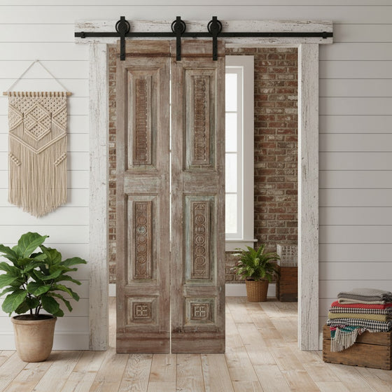 Antique Hand Carved Barn Door Floral Reclaimed Wood Custom Doors 