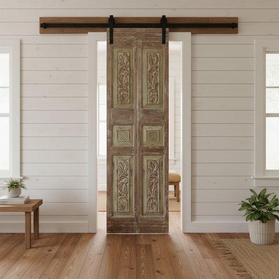Antique Rustic Barn Door Floral Hand Carved Custom Doors 