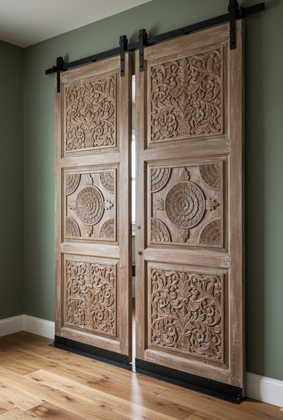 Antique Hand Carved Door Floral Sliding Doors Farmhouse Doors