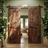 Vintage Modern Floral Carved Doors Solid Wood Barn Doors 96x36