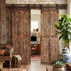 Rustic Hand-Carved Wooden Doors – Whitewashed Peacock & Urn Motif 96x36