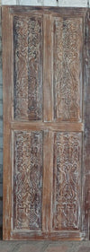 Antique Whitewash Carved Door Birds & Floral Sliding Barn Doors