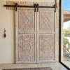 Vintage Lotus Mandala Carved Wood Door Whitewashed Large Barn Doors 96x36