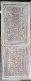 Vintage Carved Door Whitewash 2 Panel Floral Barn Doors 