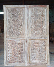  Vintage Carved Door Whitewash Floral Design Sliding Barn Doors 