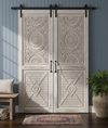 Vintage Carved Door Whitewash Floral Design Sliding Barn Doors 