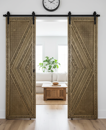  Vintage Door Brass Cladded Carved Sliding Barn Door Statement Doors