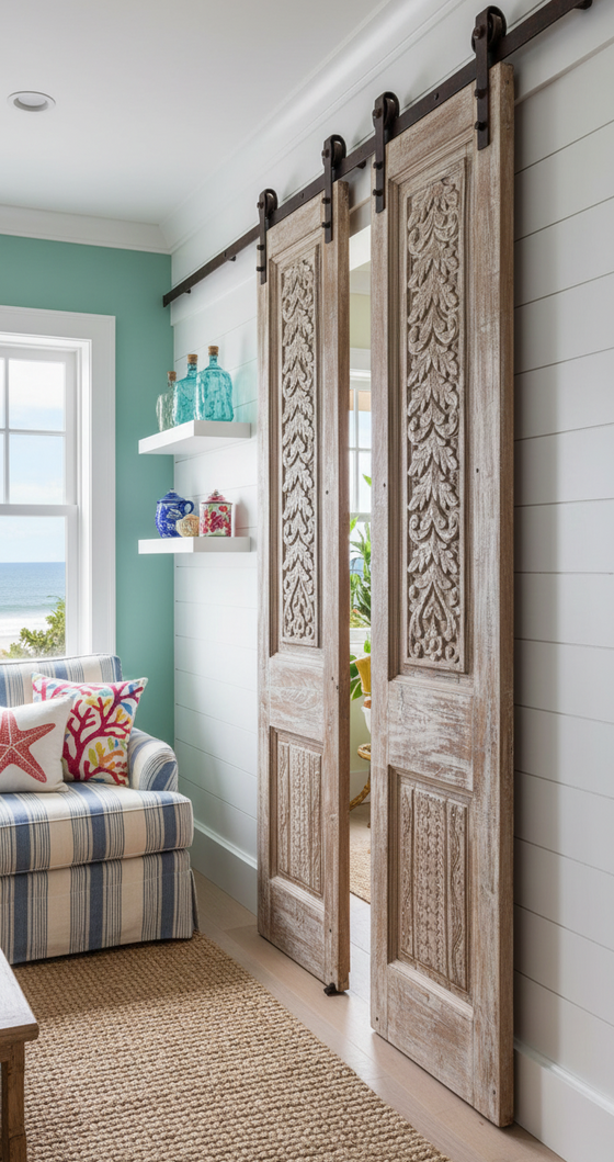 Antique Carved Double Door with Brass Studs – Hinged or Sliding Doors