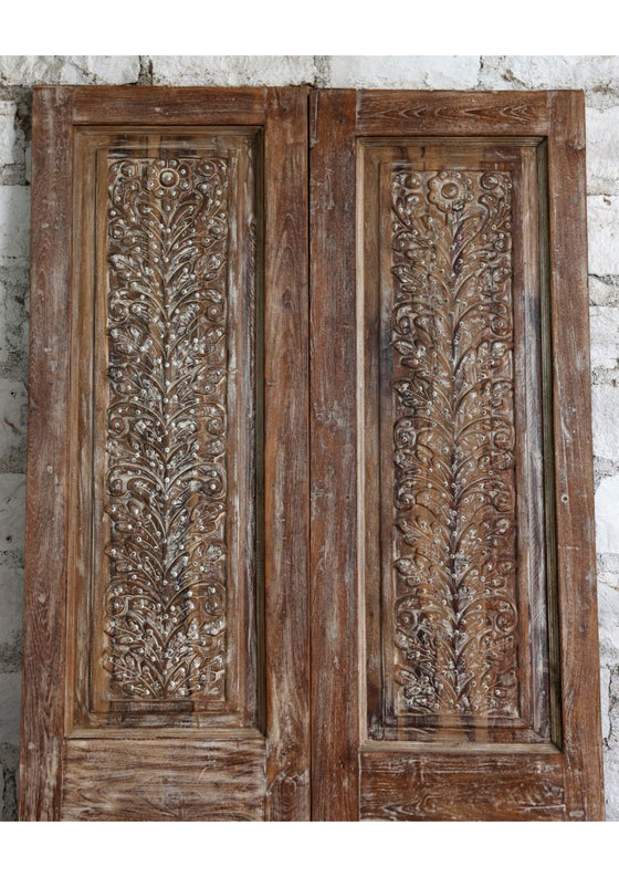 Antique Carved Double Door with Brass Studs Sliding Barn Doors