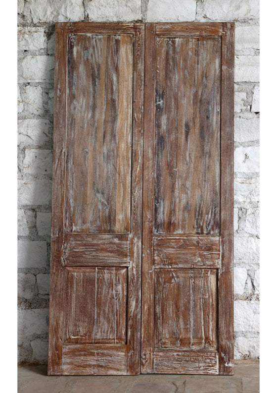 Antique Carved Double Door with Brass Studs Sliding Barn Doors
