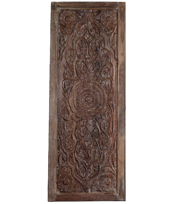 Antique Lotus Hand-Carved Barn Door – Solid Wood Statement Door 96x36