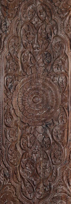 Antique Lotus Hand-Carved Barn Door – Solid Wood Statement Door 96x36