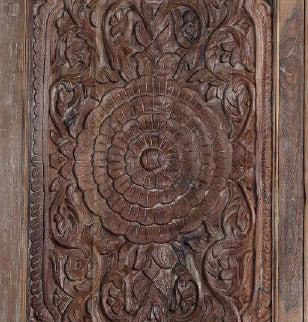 Antique Lotus Hand-Carved Barn Door – Solid Wood Statement Door 96x36
