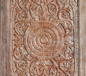 Antique Lotus Hand-Carved Sliding Barn Door – Solid Wood Statement Doors