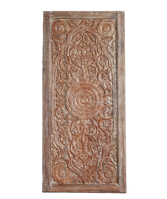 Antique Lotus Hand-Carved Sliding Barn Door – Solid Wood Statement Doors 80x36