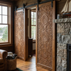 Thousand Petal Lotus Carved Door Double Side Carved Solid Wood Barndoors 80x36