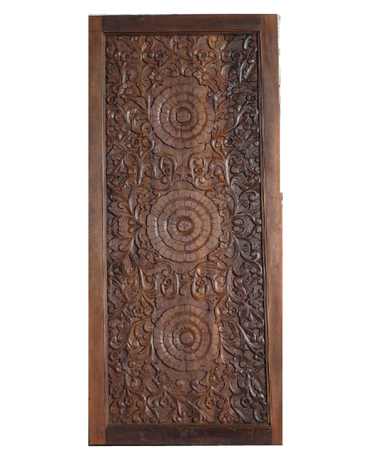 Triple Lotus Carved Door Double Carved Solid Wood Front Doors 80x36