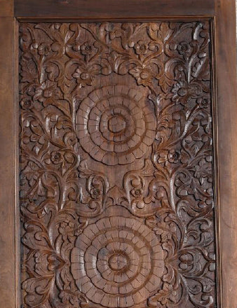 Antique Lotus Carved Door Hand-Carved Solid Wood Barn Door 