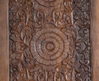 Antique Lotus Carved Door Hand-Carved Solid Wood Barn Door 