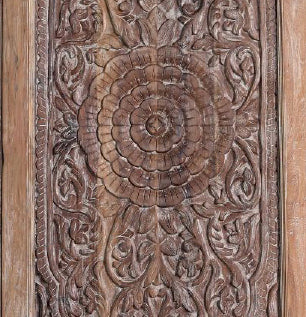 Antique Sliding Door Lotus Carved Rustic Farmhouse Barn Door