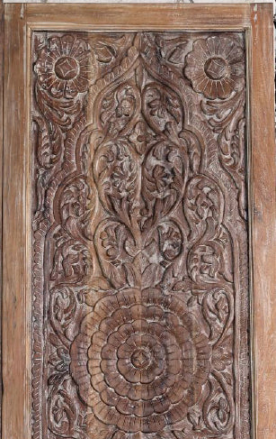 Antique Sliding Door Lotus Carved Rustic Farmhouse Barn Door