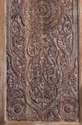 Antique Sliding Door Lotus Carved Rustic Farmhouse Barn Door