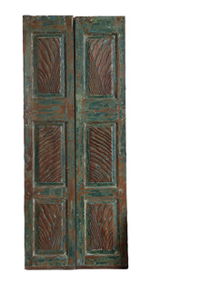  Vintage Carved Barn Door Blue Floral Reclaimed Wood Sliding Door 