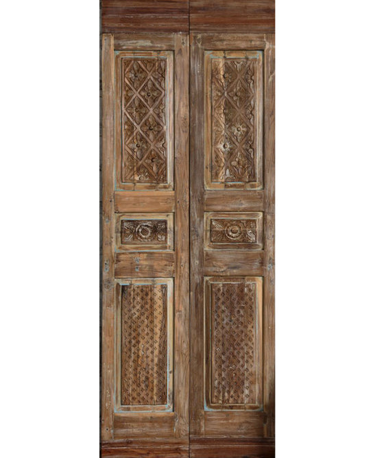 Antique Double Doors Whitewash Floral Carved French Doors