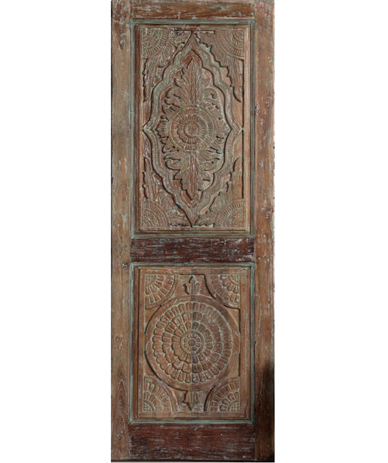 Antique Carved Door Floral Blue Hues Sliding Door or Hinged Barn Door 
