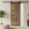 Antique Carved Wood Single Door Distressed Green Hinged or Barn Door 