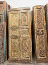 Antique Carved Wood Single Door Distressed Green Hinged Barn Door 80x35