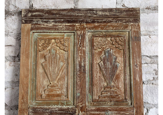 Antique Carved Single Door Distressed Wood Hinged or Barn Door 