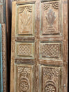Antique Carved Wood Single Door Distressed Green Hinged Barn Door 80x35