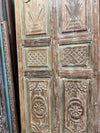 Antique Carved Wood Single Door Distressed Green Hinged Barn Door 80x35