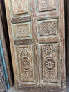 Antique Carved Wood Single Door Distressed Green Hinged Barn Door 80x35