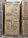 Antique Carved Wood Single Door Distressed Green Hinged Barn Door 80x35