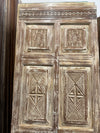 Antique Single Barn Door Hand-Carved Geometric & Sunburst Door 80x31