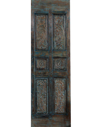  Antique Carved Door Blue Room Divider- Decorative Barn Door Panel