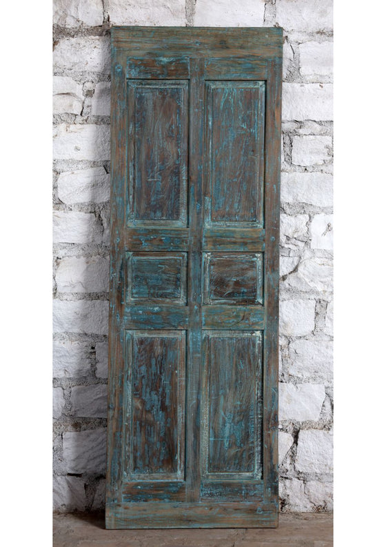 Antique Carved Door Blue Room Divider- Decorative Barn Door Panel