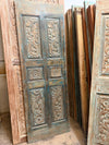 Antique Single Barn Door Hand Carved Teal Pantry Door Panel 80x27