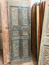 Antique Single Barn Door Hand Carved Teal Pantry Door Panel 80x27