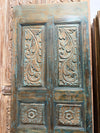Antique Single Barn Door Hand Carved Distressed Teal Pantry Door Panel 80x27