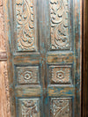 Antique Single Barn Door Hand Carved Distressed Teal Pantry Door Panel 80x27