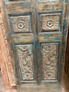 Antique Single Barn Door Hand Carved Distressed Teal Pantry Door Panel 80x27