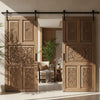 Rustic Indian Floral Medallion Barn Doors Hand-Carved Wooden Doors | 80x36