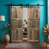 Midcentury Floral Sunburst Carved Doors Sliding Barn Doors | 80x36