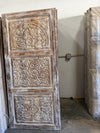 Antique Carved Floral Entry Door | Whitewash Wood Sliding Barn Door 80x36